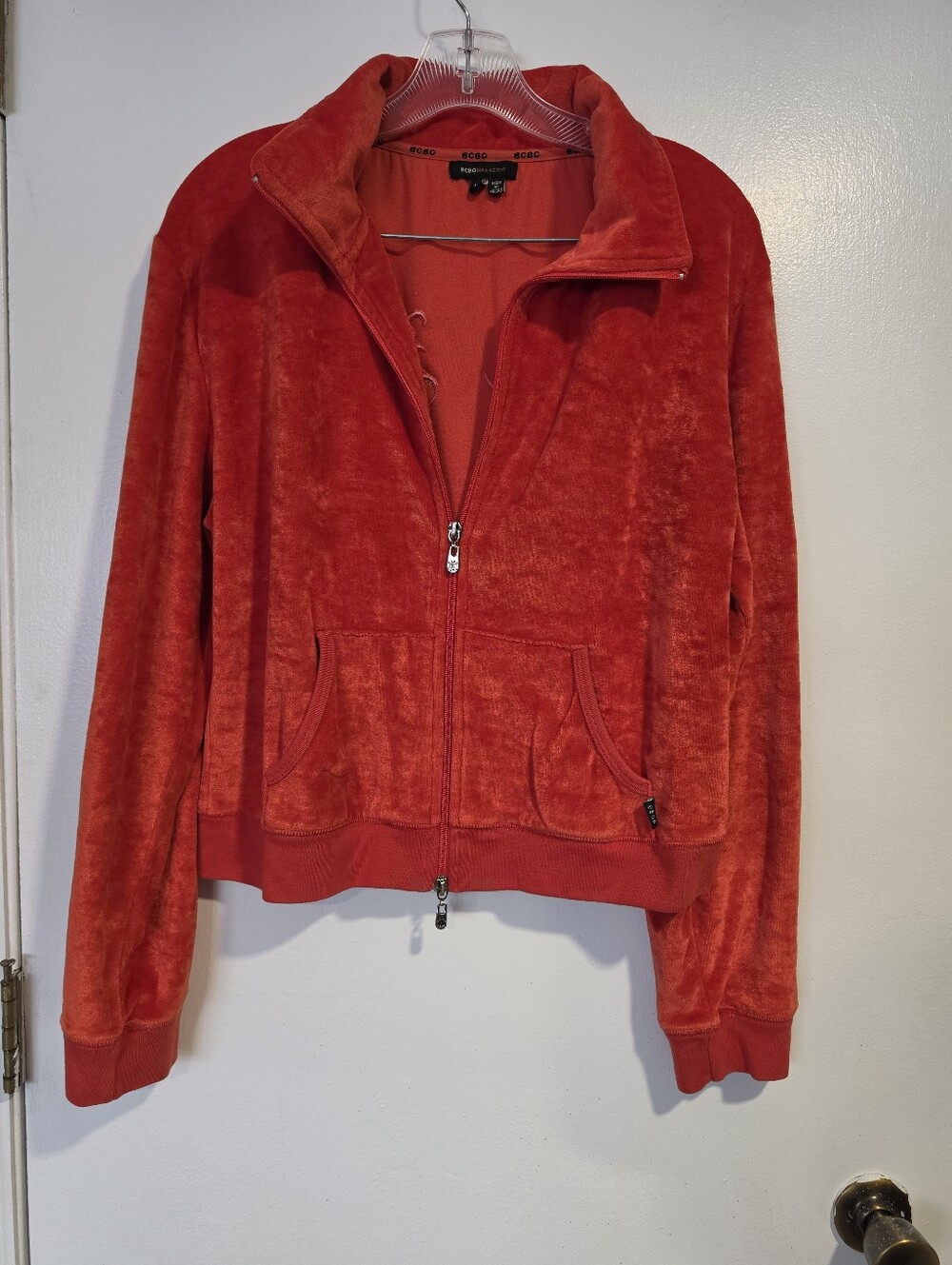 BCBGMaxAzria Y2K Velour Track Suit Top Pumpkin Spice Embroidered Logo